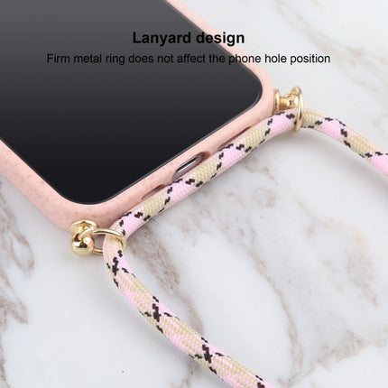 Wheat Straw Material + TPU Shockproof Case with Neck Lanyard For iPhone 13 mini(Pink)-garmade.com