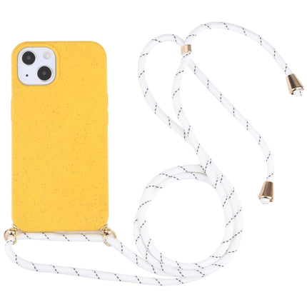 Wheat Straw Material + TPU Shockproof Case with Neck Lanyard For iPhone 13 mini(Yellow)-garmade.com