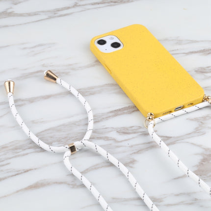 Wheat Straw Material + TPU Shockproof Case with Neck Lanyard For iPhone 13 mini(Yellow)-garmade.com