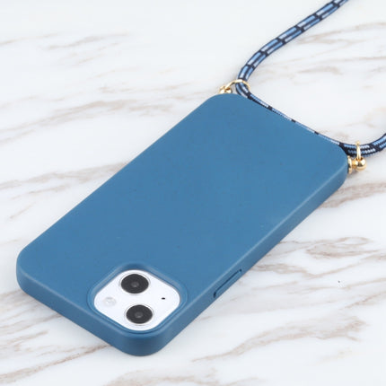 Wheat Straw Material + TPU Shockproof Case with Neck Lanyard For iPhone 13 mini(Blue)-garmade.com