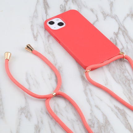 Wheat Straw Material + TPU Shockproof Case with Neck Lanyard For iPhone 13 mini(Red)-garmade.com