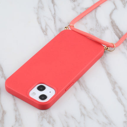 Wheat Straw Material + TPU Shockproof Case with Neck Lanyard For iPhone 13 mini(Red)-garmade.com