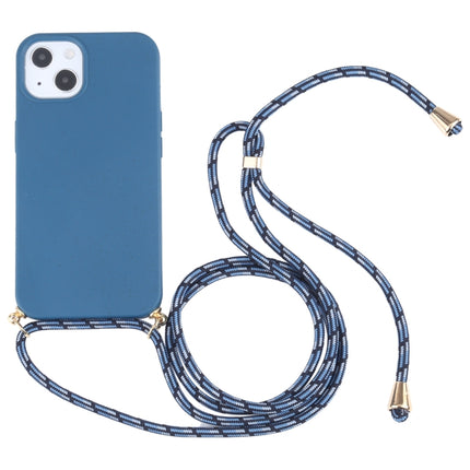 Wheat Straw Material + TPU Shockproof Case with Neck Lanyard For iPhone 13(Blue)-garmade.com