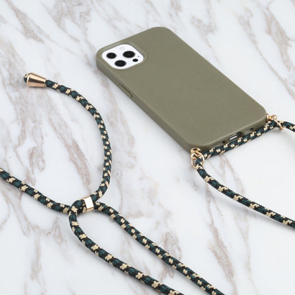 Wheat Straw Material + TPU Shockproof Case with Neck Lanyard For iPhone 13 Pro(Dark Green)-garmade.com