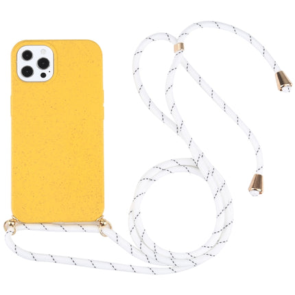 Wheat Straw Material + TPU Shockproof Case with Neck Lanyard For iPhone 13 Pro(Yellow)-garmade.com