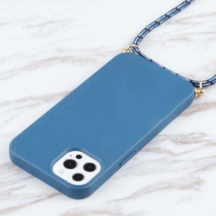 Wheat Straw Material + TPU Shockproof Case with Neck Lanyard For iPhone 13 Pro(Blue)-garmade.com