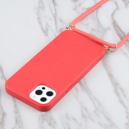 Wheat Straw Material + TPU Shockproof Case with Neck Lanyard For iPhone 13 Pro(Red)-garmade.com