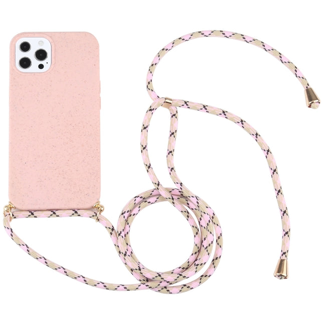 Wheat Straw Material + TPU Shockproof Case with Neck Lanyard For iPhone 13 Pro Max(Pink)-garmade.com