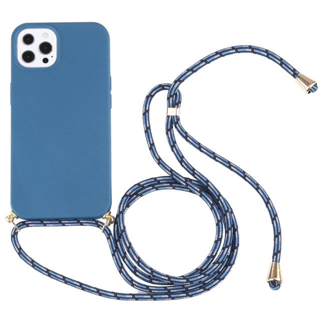 Wheat Straw Material + TPU Shockproof Case with Neck Lanyard For iPhone 13 Pro Max(Blue)-garmade.com