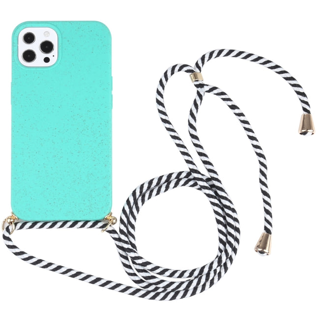 Wheat Straw Material + TPU Shockproof Case with Neck Lanyard For iPhone 13 Pro Max(Green)-garmade.com