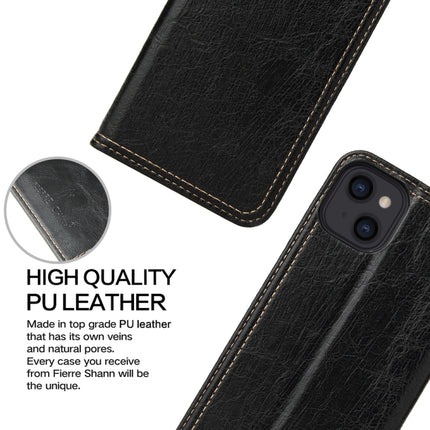 Fierre Shann Retro Tree Bark Texture PU Magnetic Horizontal Flip Leather Case with Holder & Card Slots & Wallet For iPhone 13 mini(Black)-garmade.com