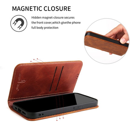 Fierre Shann Retro Tree Bark Texture PU Magnetic Horizontal Flip Leather Case with Holder & Card Slots & Wallet For iPhone 13 mini(Brown)-garmade.com