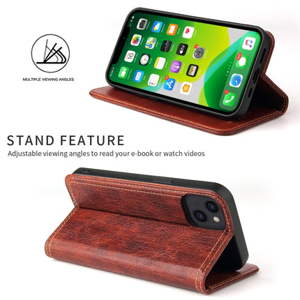 Fierre Shann Retro Tree Bark Texture PU Magnetic Horizontal Flip Leather Case with Holder & Card Slots & Wallet For iPhone 13 mini(Red)-garmade.com