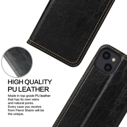 Fierre Shann Retro Tree Bark Texture PU Magnetic Horizontal Flip Leather Case with Holder & Card Slots & Wallet For iPhone 13(Black)-garmade.com