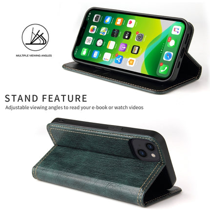Fierre Shann Retro Tree Bark Texture PU Magnetic Horizontal Flip Leather Case with Holder & Card Slots & Wallet For iPhone 13(Green)-garmade.com