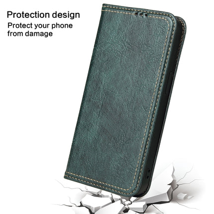 Fierre Shann Retro Tree Bark Texture PU Magnetic Horizontal Flip Leather Case with Holder & Card Slots & Wallet For iPhone 13(Green)-garmade.com