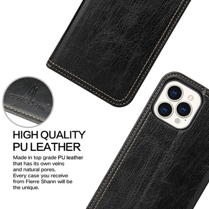Fierre Shann Retro Tree Bark Texture PU Magnetic Horizontal Flip Leather Case with Holder & Card Slots & Wallet For iPhone 13 Pro(Black)-garmade.com