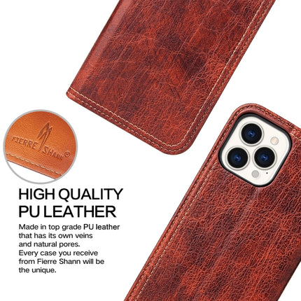 Fierre Shann Retro Tree Bark Texture PU Magnetic Horizontal Flip Leather Case with Holder & Card Slots & Wallet For iPhone 13 Pro(Red)-garmade.com