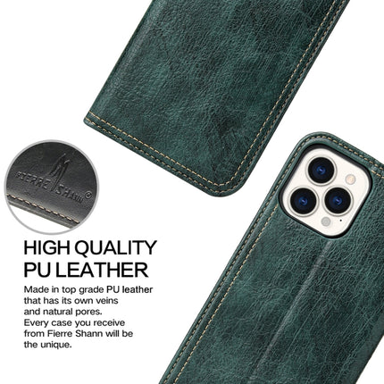Fierre Shann Retro Tree Bark Texture PU Magnetic Horizontal Flip Leather Case with Holder & Card Slots & Wallet For iPhone 13 Pro(Green)-garmade.com