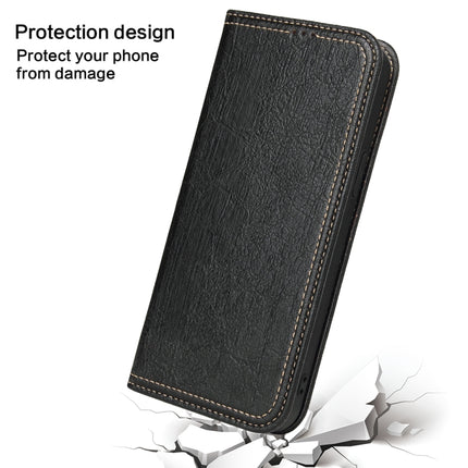 Fierre Shann Retro Tree Bark Texture PU Magnetic Horizontal Flip Leather Case with Holder & Card Slots & Wallet For iPhone 13 Pro Max(Black)-garmade.com