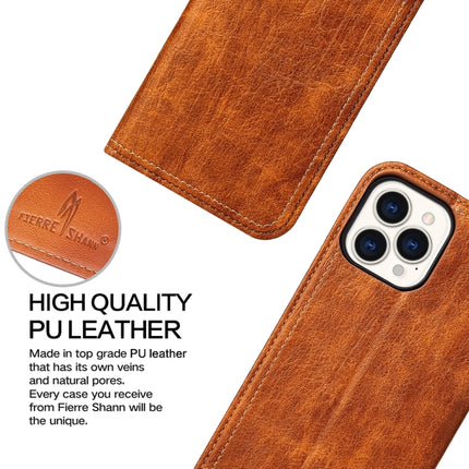 Fierre Shann Retro Tree Bark Texture PU Magnetic Horizontal Flip Leather Case with Holder & Card Slots & Wallet For iPhone 13 Pro Max(Brown)-garmade.com