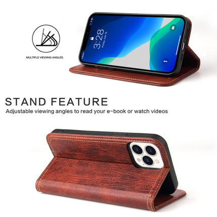 Fierre Shann Retro Tree Bark Texture PU Magnetic Horizontal Flip Leather Case with Holder & Card Slots & Wallet For iPhone 13 Pro Max(Red)-garmade.com
