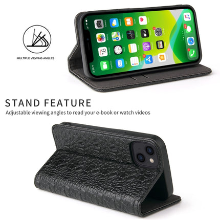 Fierre Shann Crocodile Texture Magnetic Horizontal Flip Genuine Leather Case with Holder & Card Slot For iPhone 13 mini(Black)-garmade.com