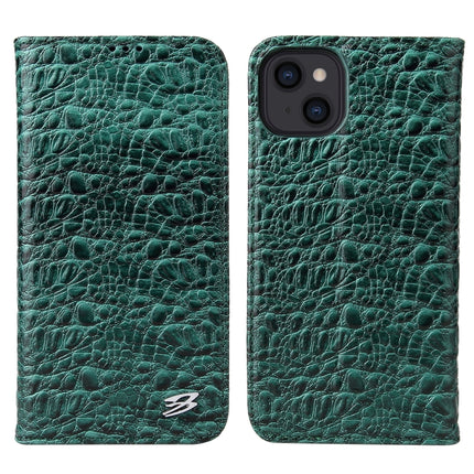 Fierre Shann Crocodile Texture Magnetic Horizontal Flip Genuine Leather Case with Holder & Card Slot For iPhone 13 mini(Green)-garmade.com