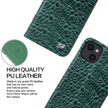 Fierre Shann Crocodile Texture Magnetic Horizontal Flip Genuine Leather Case with Holder & Card Slot For iPhone 13 mini(Green)-garmade.com
