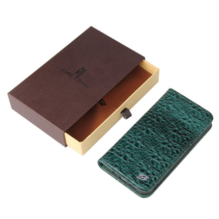 Fierre Shann Crocodile Texture Magnetic Horizontal Flip Genuine Leather Case with Holder & Card Slot For iPhone 13 mini(Green)-garmade.com