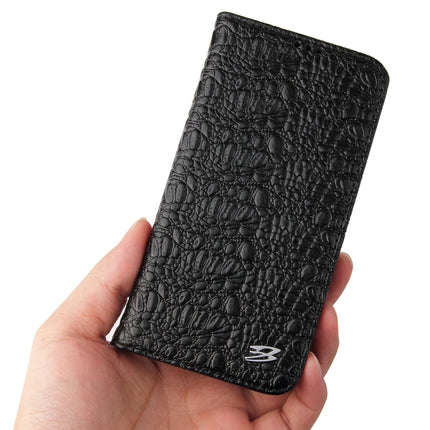 Fierre Shann Crocodile Texture Magnetic Horizontal Flip Genuine Leather Case with Holder & Card Slot For iPhone 13(Black)-garmade.com