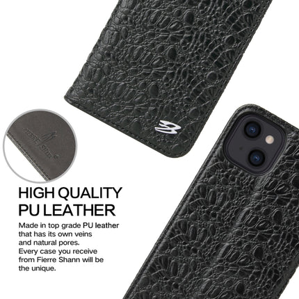 Fierre Shann Crocodile Texture Magnetic Horizontal Flip Genuine Leather Case with Holder & Card Slot For iPhone 13(Black)-garmade.com