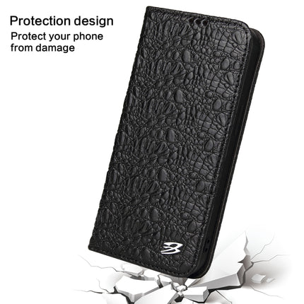 Fierre Shann Crocodile Texture Magnetic Horizontal Flip Genuine Leather Case with Holder & Card Slot For iPhone 13(Black)-garmade.com
