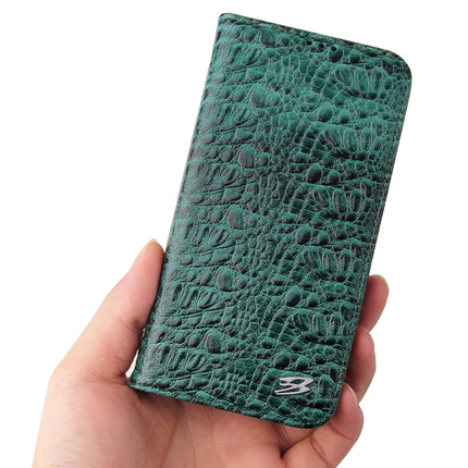 Fierre Shann Crocodile Texture Magnetic Horizontal Flip Genuine Leather Case with Holder & Card Slot For iPhone 13(Green)-garmade.com