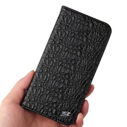 Fierre Shann Crocodile Texture Magnetic Horizontal Flip Genuine Leather Case with Holder & Card Slot For iPhone 13 Pro(Black)-garmade.com