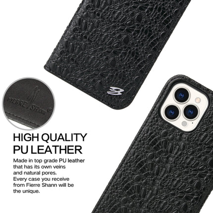 Fierre Shann Crocodile Texture Magnetic Horizontal Flip Genuine Leather Case with Holder & Card Slot For iPhone 13 Pro(Black)-garmade.com