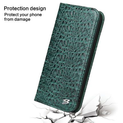 Fierre Shann Crocodile Texture Magnetic Horizontal Flip Genuine Leather Case with Holder & Card Slot For iPhone 13 Pro(Green)-garmade.com