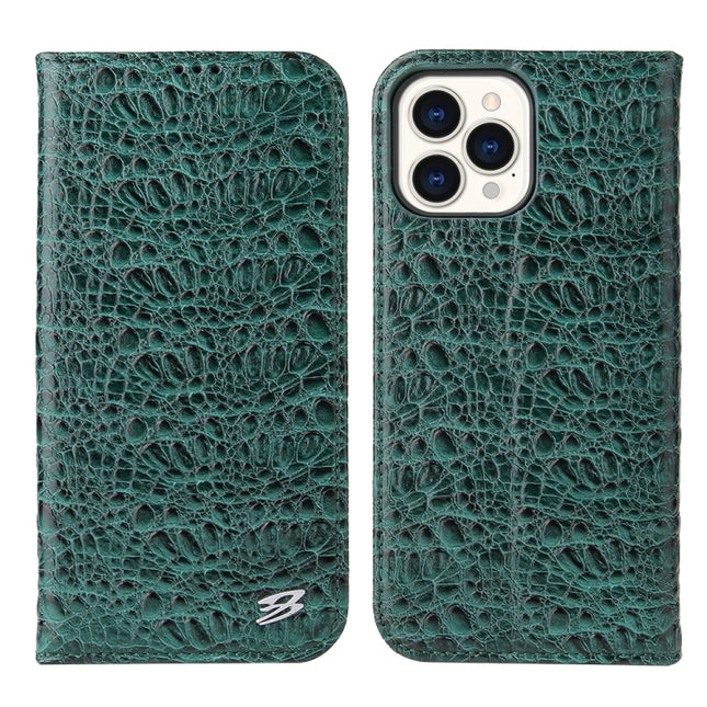 Fierre Shann Crocodile Texture Magnetic Horizontal Flip Genuine Leather Case with Holder & Card Slot For iPhone 13 Pro Max(Green)-garmade.com