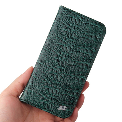Fierre Shann Crocodile Texture Magnetic Horizontal Flip Genuine Leather Case with Holder & Card Slot For iPhone 13 Pro Max(Green)-garmade.com