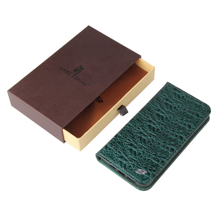 Fierre Shann Crocodile Texture Magnetic Horizontal Flip Genuine Leather Case with Holder & Card Slot For iPhone 13 Pro Max(Green)-garmade.com