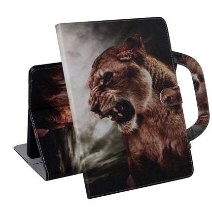 For iPad 10.2 / 10.5 / Air 2019 3D Colored Drawing Horizontal Flip Leather Case with Holder & Card Slot & Wallet & Handle(Lion)-garmade.com