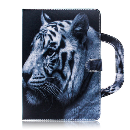 For iPad 10.2 / 10.5 / Air 2019 3D Colored Drawing Horizontal Flip Leather Case with Holder & Card Slot & Wallet & Handle(White Tiger)-garmade.com