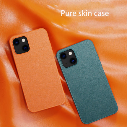 Pure Skin Leather Back Cover Shockproof Case For iPhone 13 mini(Orange)-garmade.com