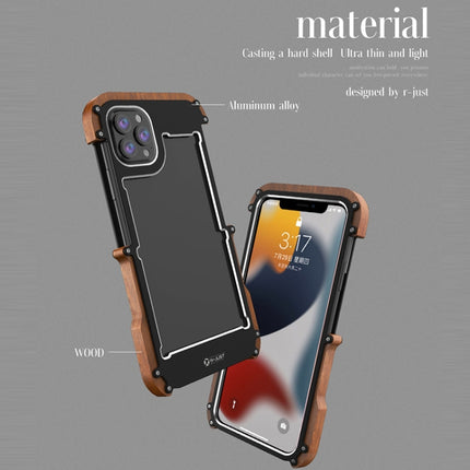 R-JUST Ironwood Man Shockproof Metal + Wood Bumper Protective Case For iPhone 13-garmade.com