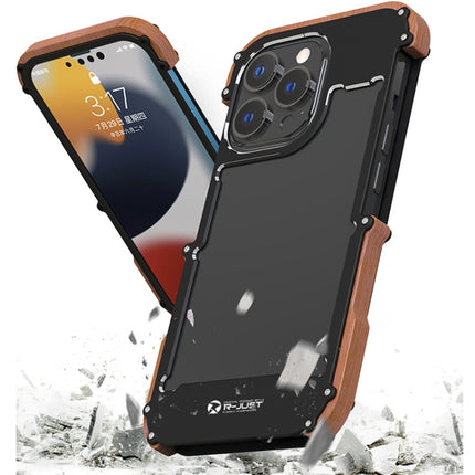 R-JUST Ironwood Man Shockproof Metal + Wood Bumper Protective Case For iPhone 13 Pro-garmade.com