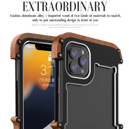 R-JUST Ironwood Man Shockproof Metal + Wood Bumper Protective Case For iPhone 13 Pro-garmade.com