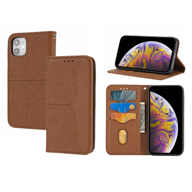 Woven Texture Stitching Magnetic Horizontal Flip PU Leather Case with Holder & Card Slots & Wallet & Lanyard For iPhone 13 mini(Brown)-garmade.com