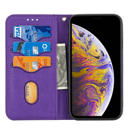 Woven Texture Stitching Magnetic Horizontal Flip PU Leather Case with Holder & Card Slots & Wallet & Lanyard For iPhone 13(Purple)-garmade.com