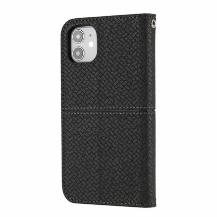 Woven Texture Stitching Magnetic Horizontal Flip PU Leather Case with Holder & Card Slots & Wallet & Lanyard For iPhone 13(Black)-garmade.com