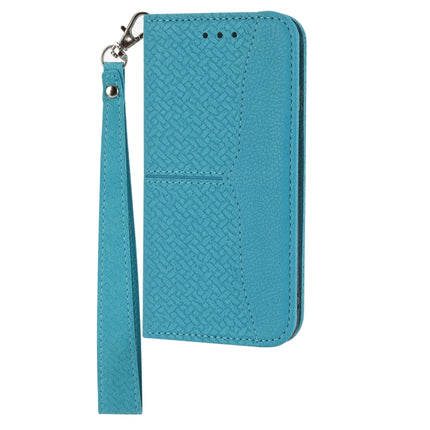 Woven Texture Stitching Magnetic Horizontal Flip PU Leather Case with Holder & Card Slots & Wallet & Lanyard For iPhone 13 Pro(Blue)-garmade.com